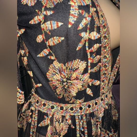 🌸 Honey Punch Black Mesh Maxi Dress w/ Copper Floral Embroidery – Size S - Picture 10 of 16